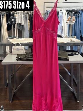 L'AGENCE Hot Pink Silk Lace-Trim Slip Dress
